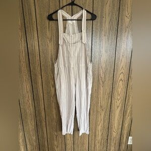 Anthropologie Pink and White Striped Overalls
